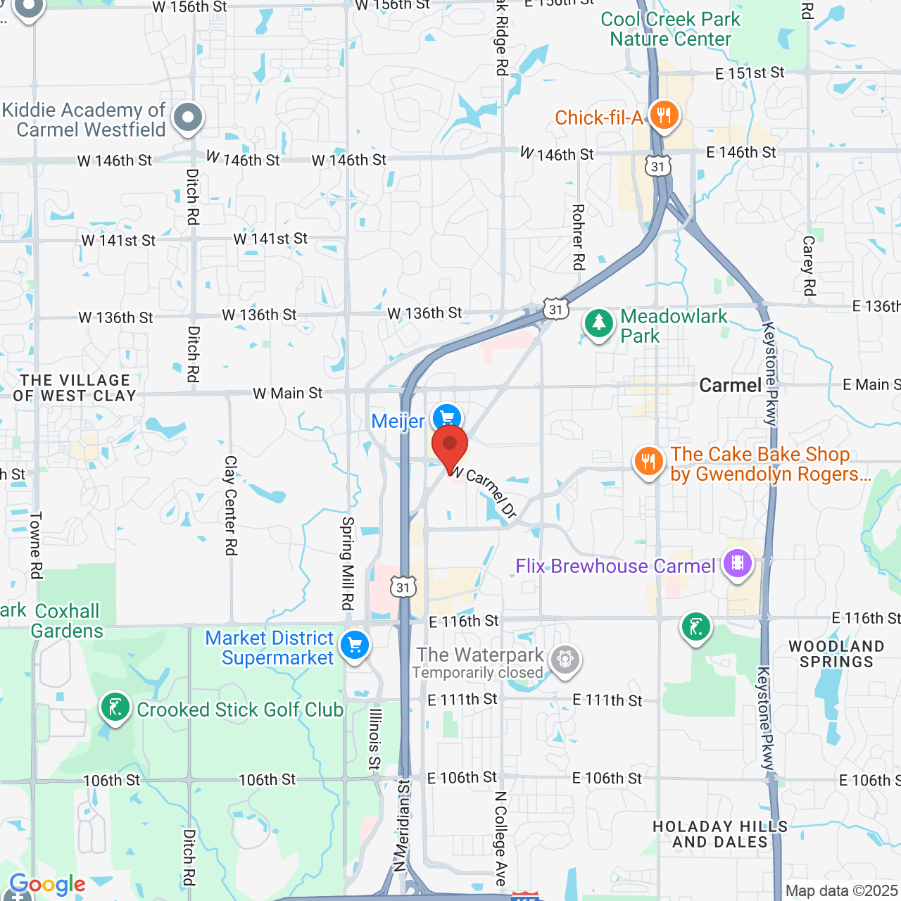 Google map image of our location in 12425 Old Meridian St Carmel, IN